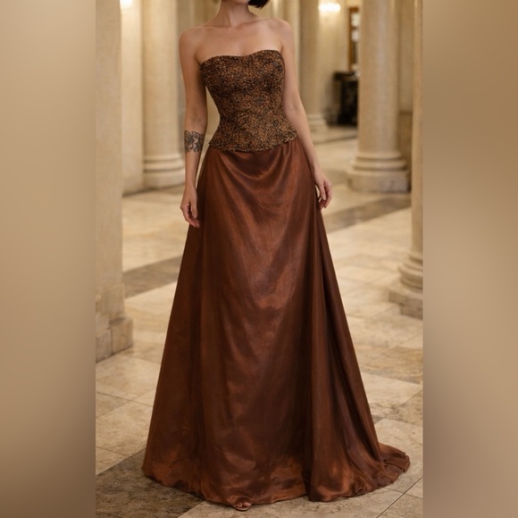 Jovani Dresses & Skirts - Jovani Beaded Bronze Evening Gown Dress Size 10